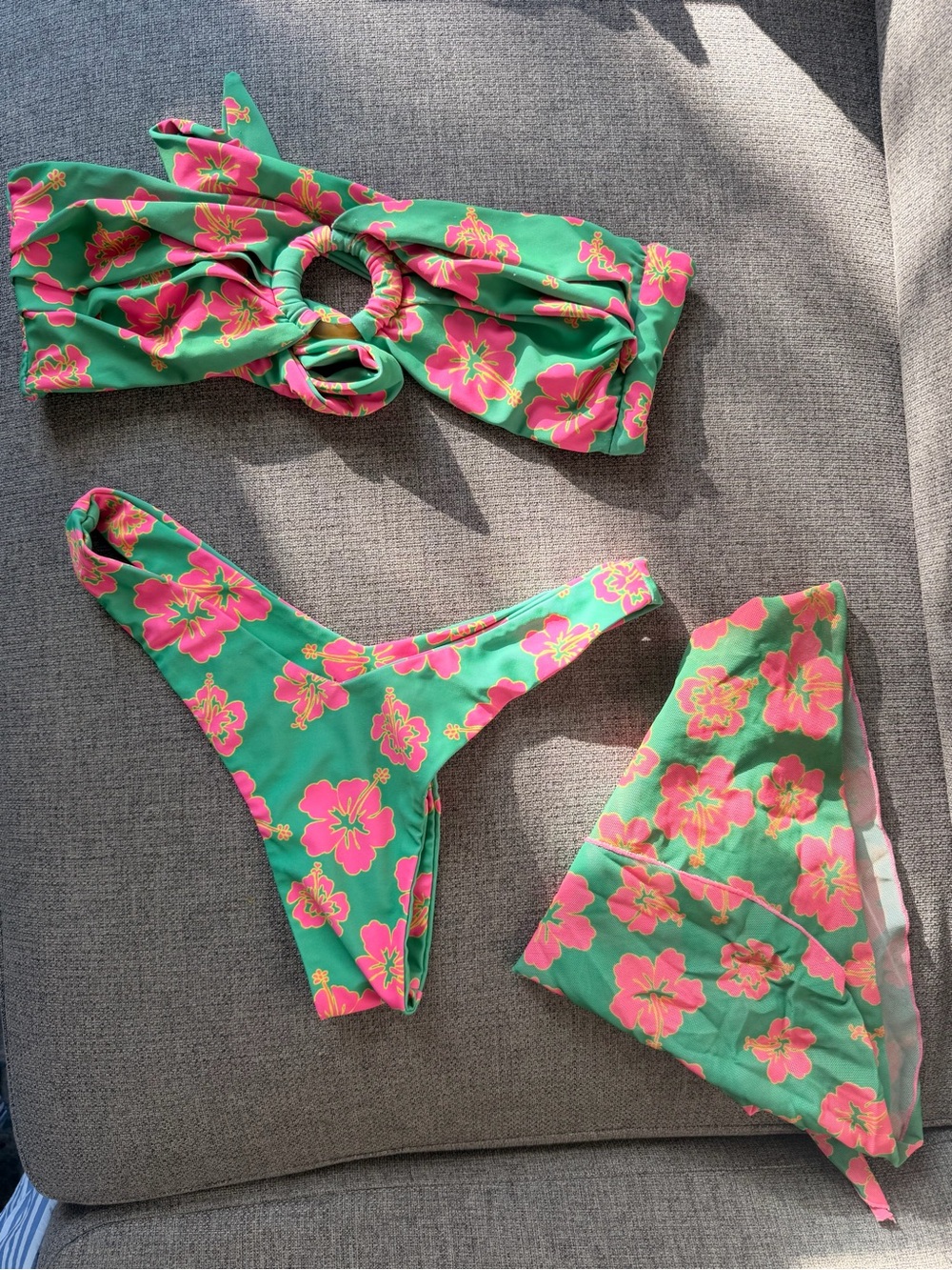 Girls Green Floral Bikini Set with Pink Flowers - Kids Swim